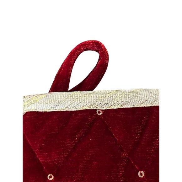 Set of 2 Red Quilted Velvet-Like Christmas Stockings Gold Tassel Holiday Decor - Picture 9 of 10